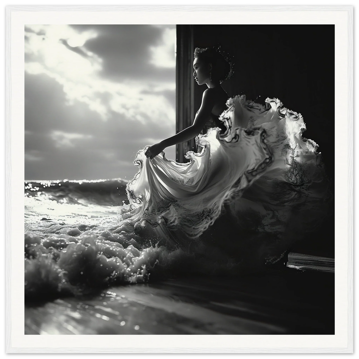 Flowing white dress in silhouette for Seas Dream Salutations special edition art™