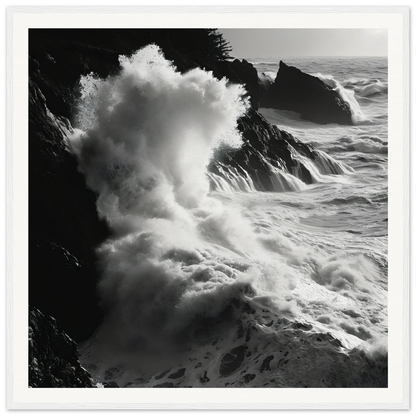 Powerful ocean waves crashing on rocky cliffs, perfect for Seas Slaps Struzgwžues art