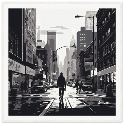 Silhouetted figure on a wet street showcasing Solitude Charms Silhouettes special edition art™