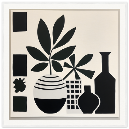 Black and white graphic of plants in vases, part of Soma Sonata Sleek special edition art