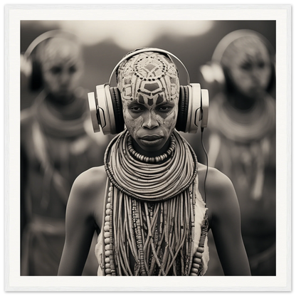 Tribal member rocking traditional necklaces and face paint in Tribal Signal Symphony art