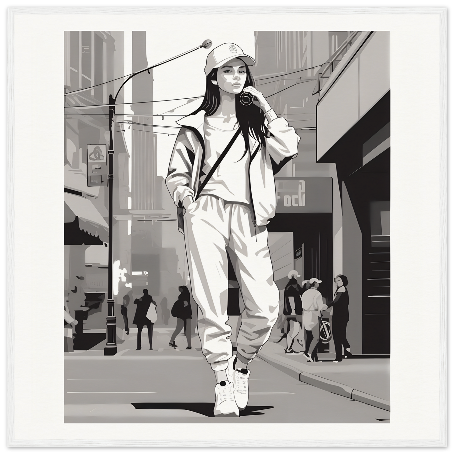 Black and white art of casual streetwear in Urban Dreamwalk Vogue special edition