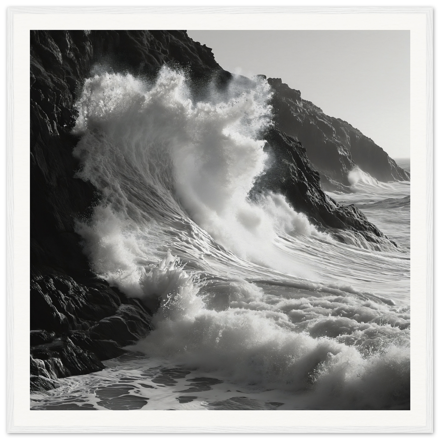 Ocean wave crashing on cliffs, featured in Whirlwind’s Whisper special edition art™