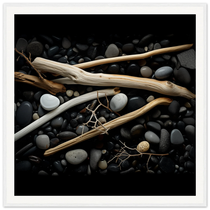 Natural driftwood and river rocks in Whispers Earthward Serenade special edition art™