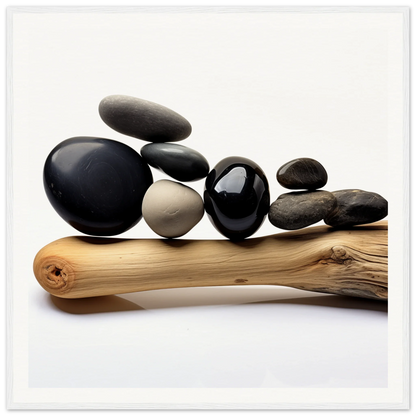 Balanced smooth river rocks on driftwood for Zen Balance Riffs special edition art™