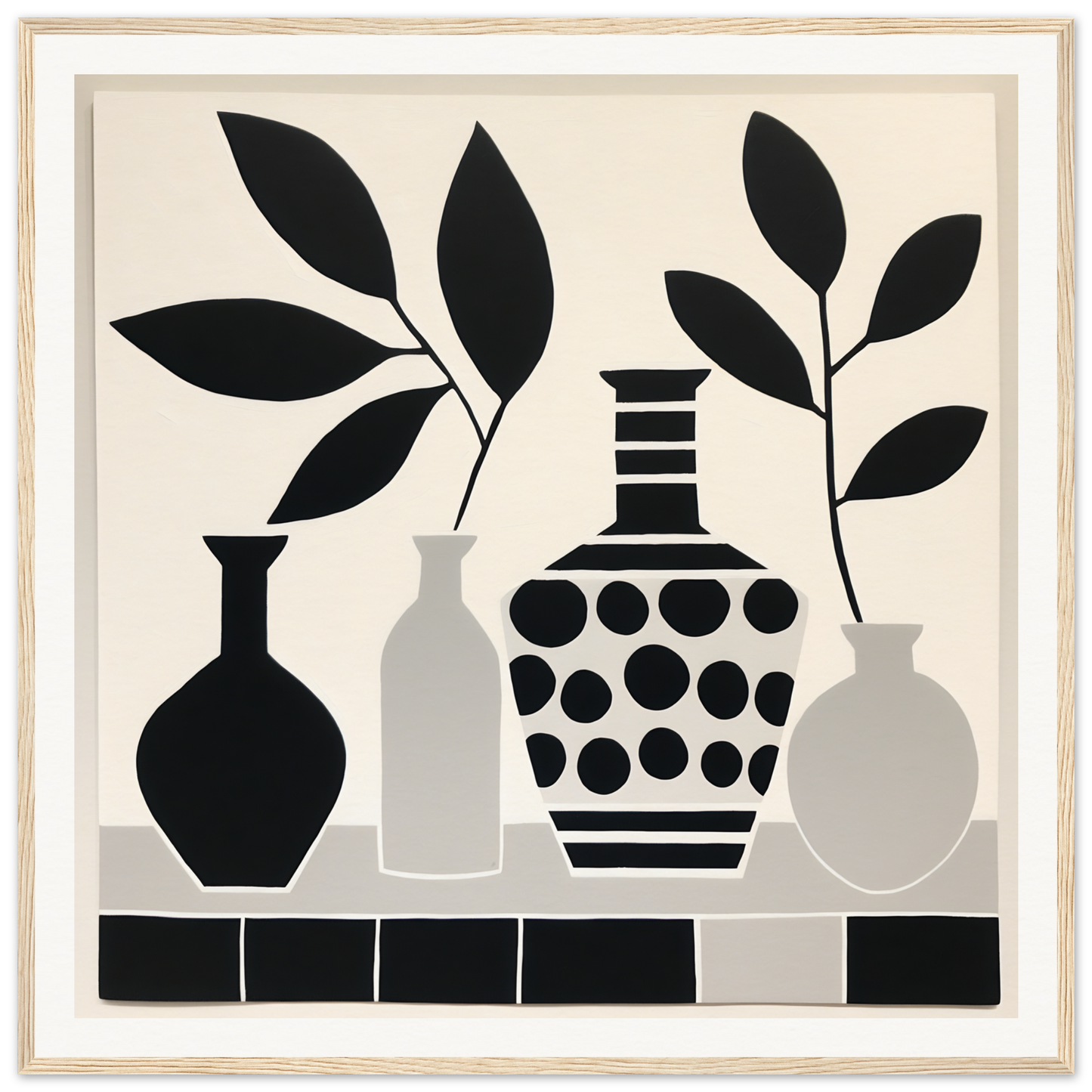 Black and white silhouettes in Botanical Vessel Dreamscape still life art composition