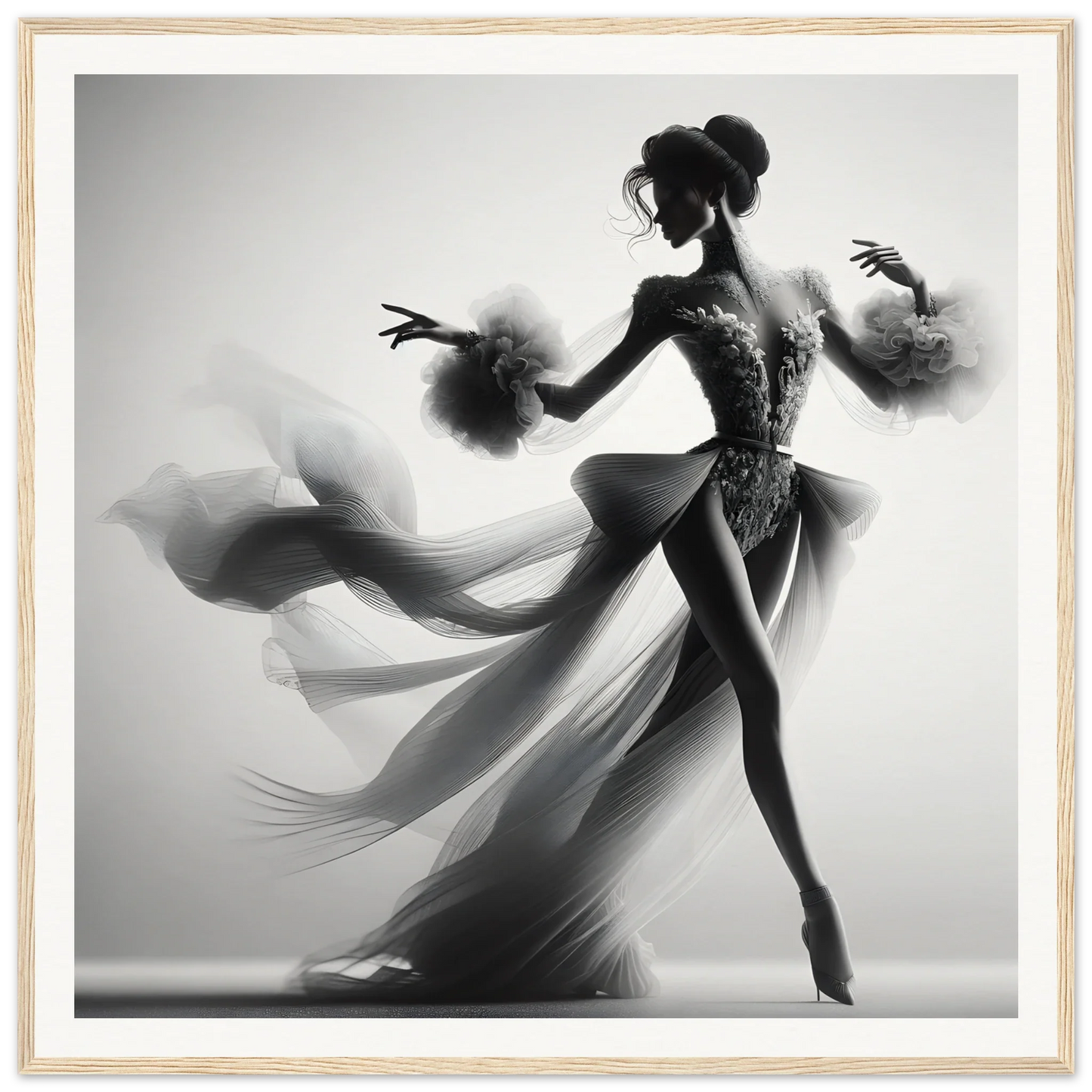 Graceful dancer silhouette in flowing fabric from Dancing Lightstreams Afloat art print