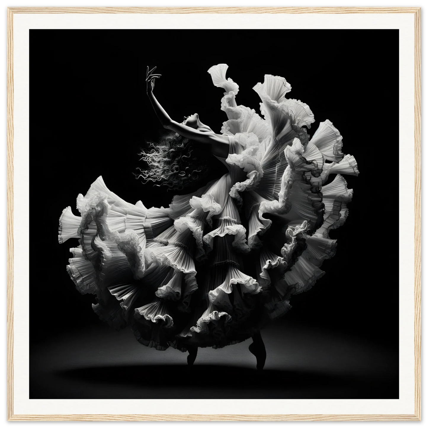 Flowing white ruffled fabric in a swirl from Ecstatic Twirl Shadows special edition art™