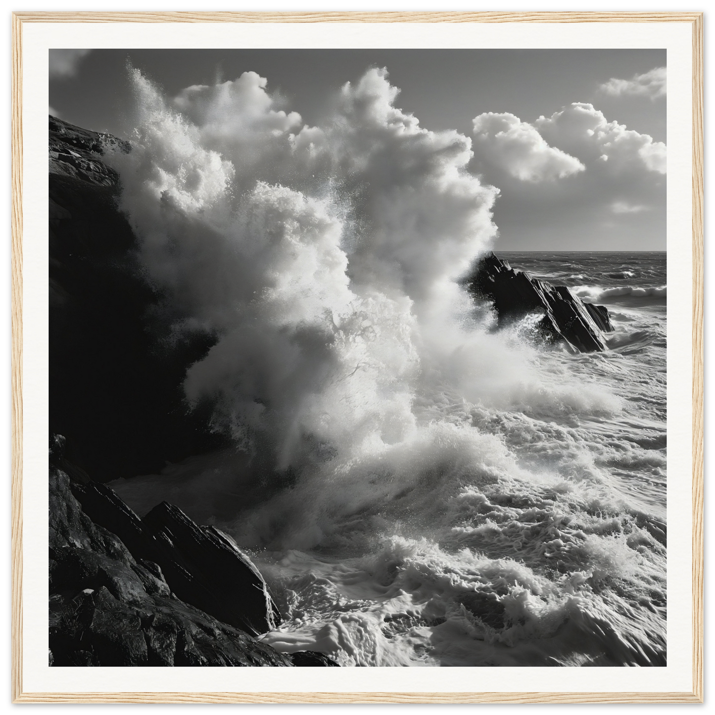 Powerful ocean waves crashing on cliffs in Eternal Splash Ecstasy art print