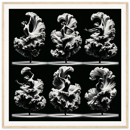 Six ruffled white Parrot Tulips in Ethereal Ballet Whirl framed poster display