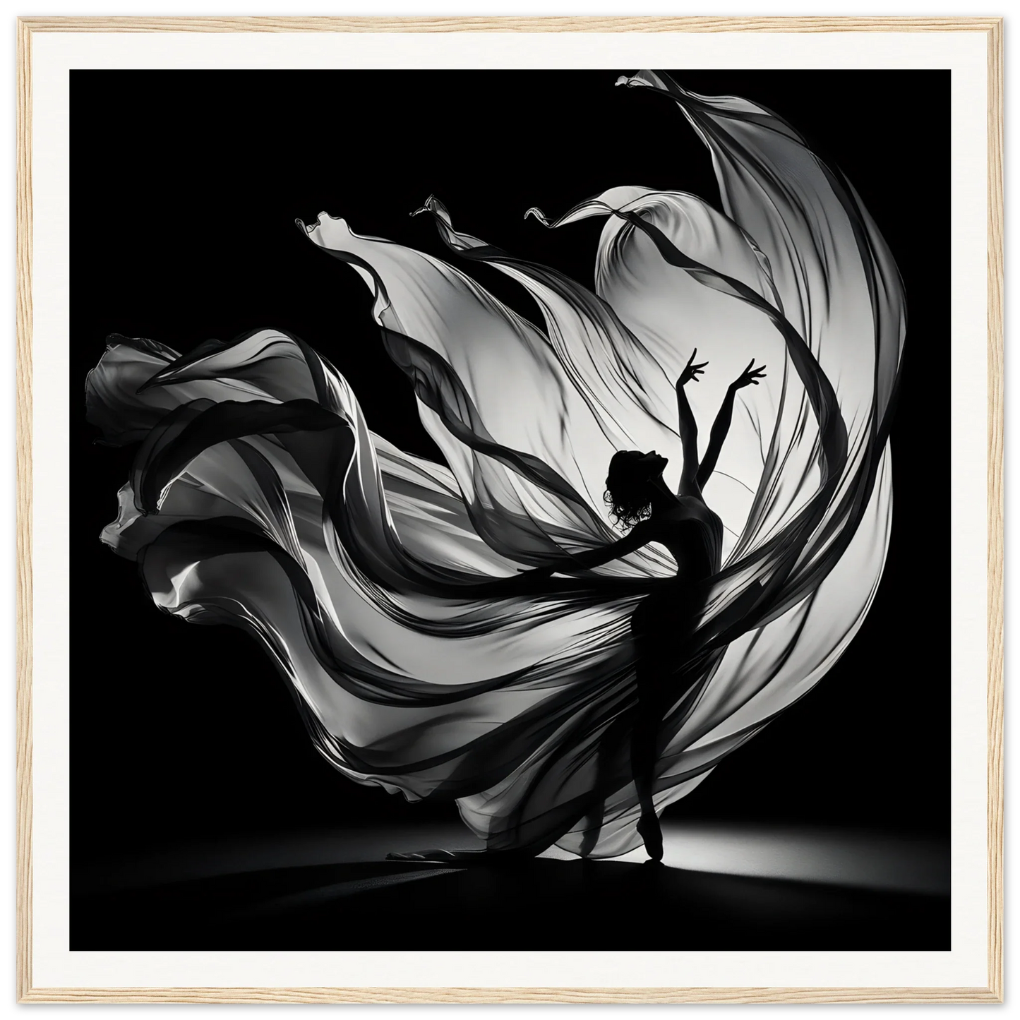 Silhouetted dancer in flowing fabric for Ethereal Dance Reverie special edition art™