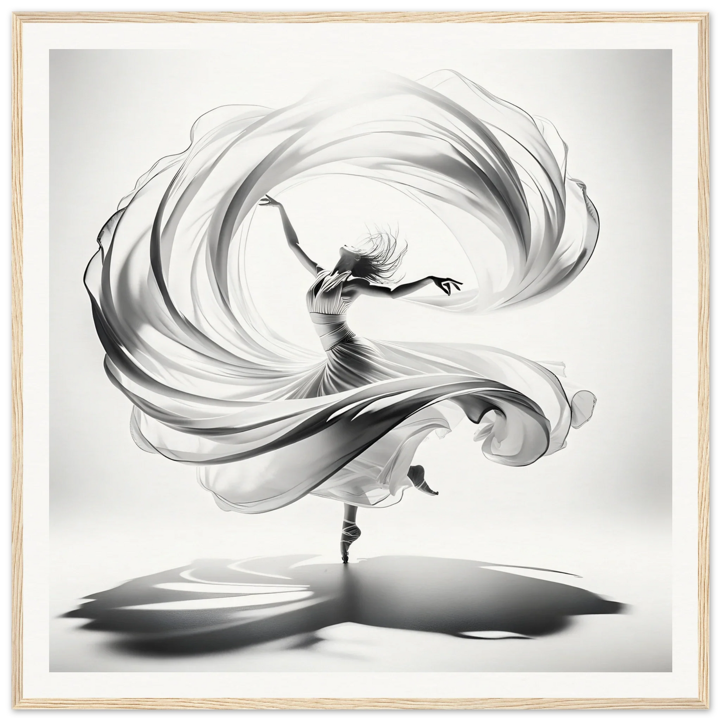 Graceful dancer in white fabric creating spiral motion for Ethereal Vortex Symphony poster