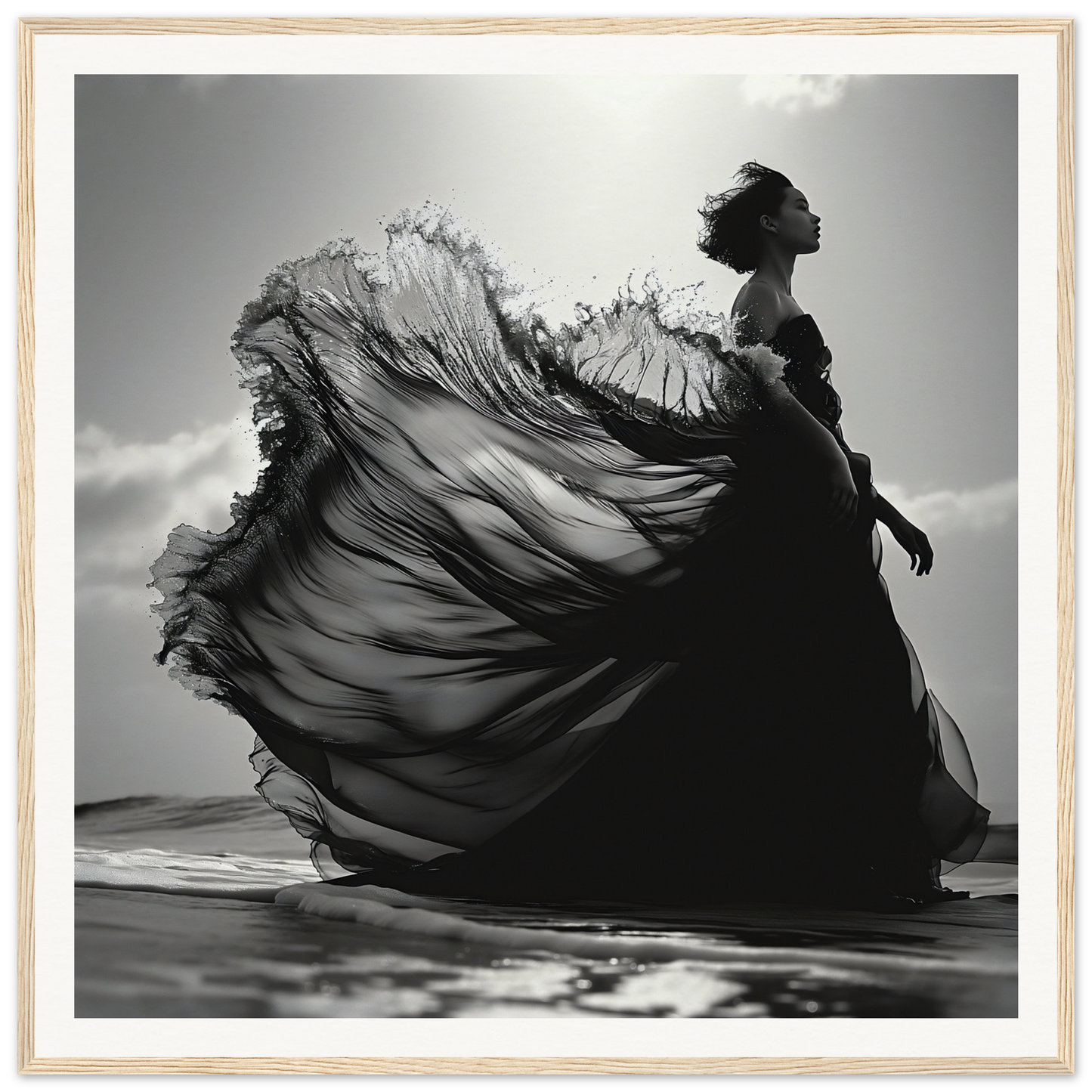 Flowing black dress in silhouette, perfect for an Ethereal Wave Serenade look