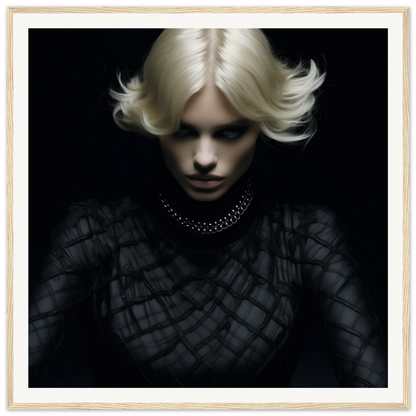 Dramatic portrait with platinum blonde in black top and choker from Luminous Gothic Whispers