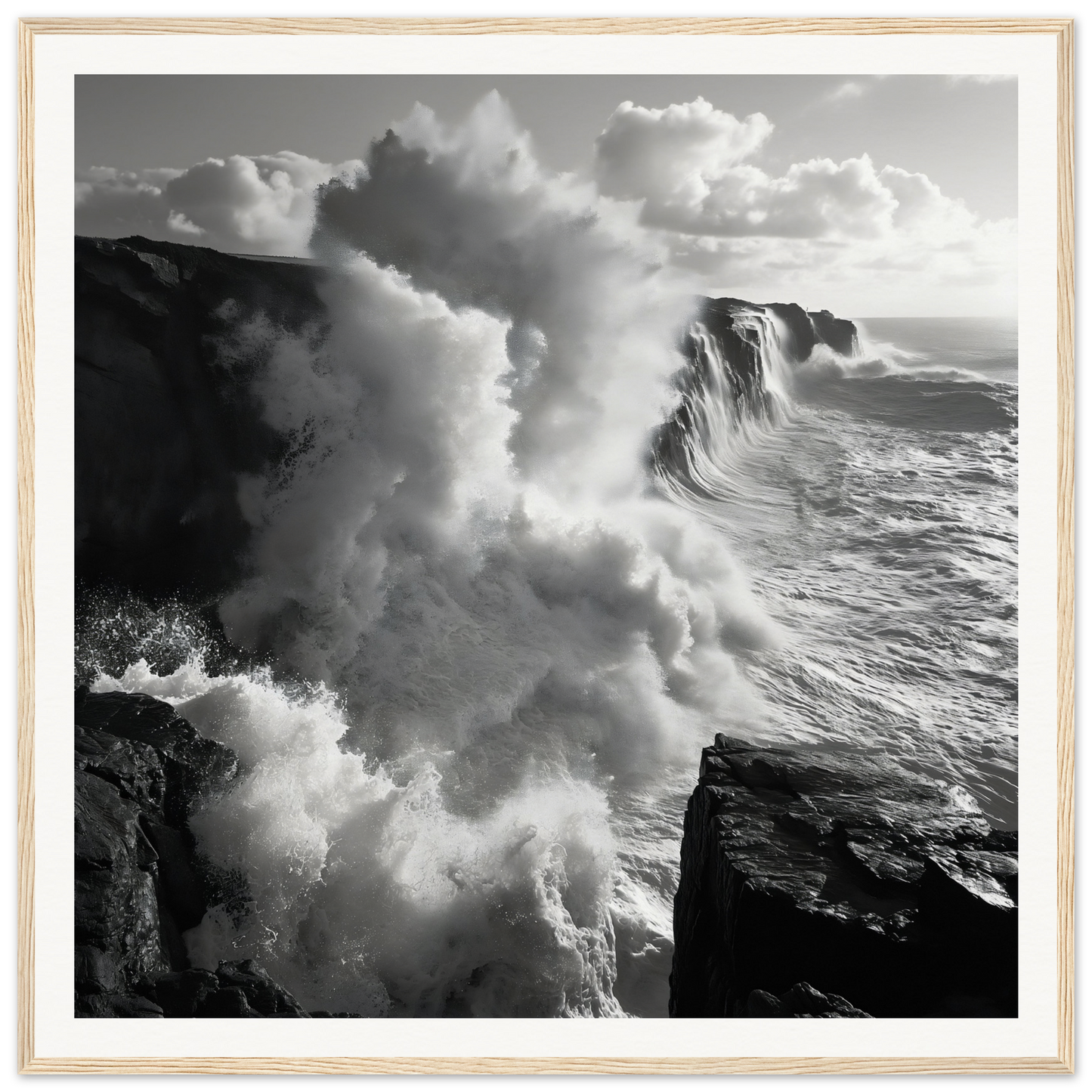 Powerful ocean waves crash against cliffs in Ocean’s Mighty Whisper special edition art™