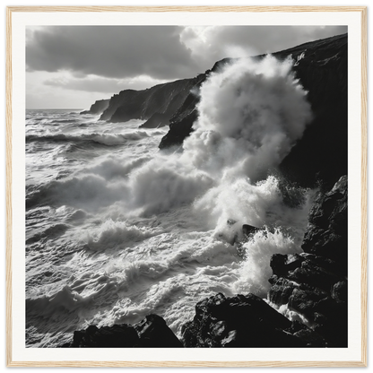 Powerful ocean waves crash against rocky cliffs in Ocean’s Untamed Poems special edition art™