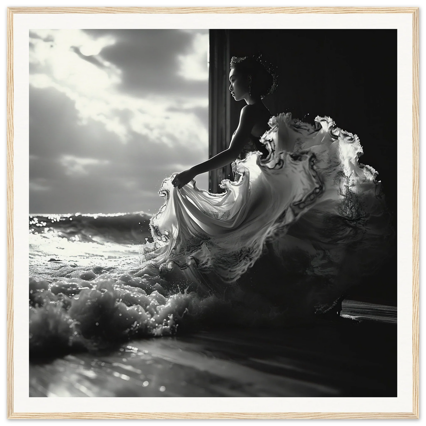 Flowing white dress in silhouette for Seas Dream Salutations special edition art™