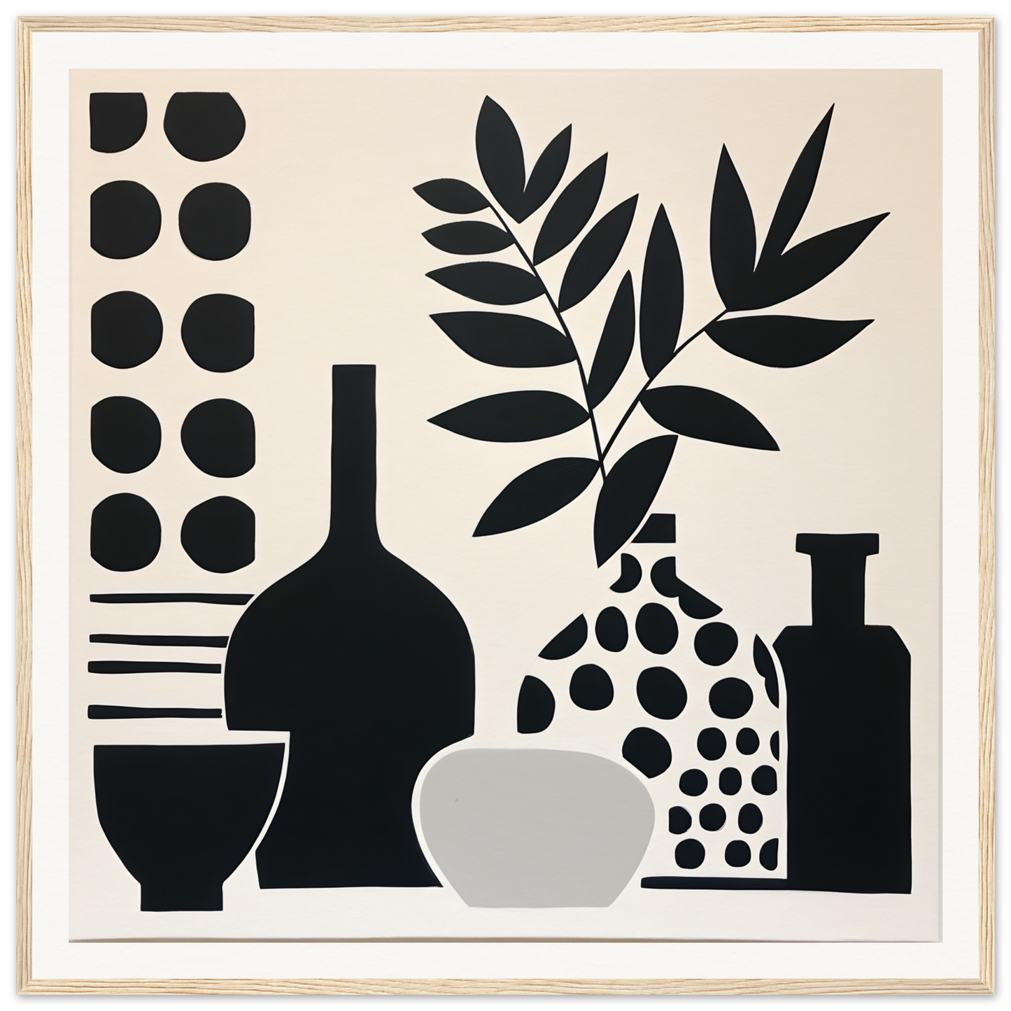 Black and white still life of vases and plants in Silhouette Reciprocity Waves art™