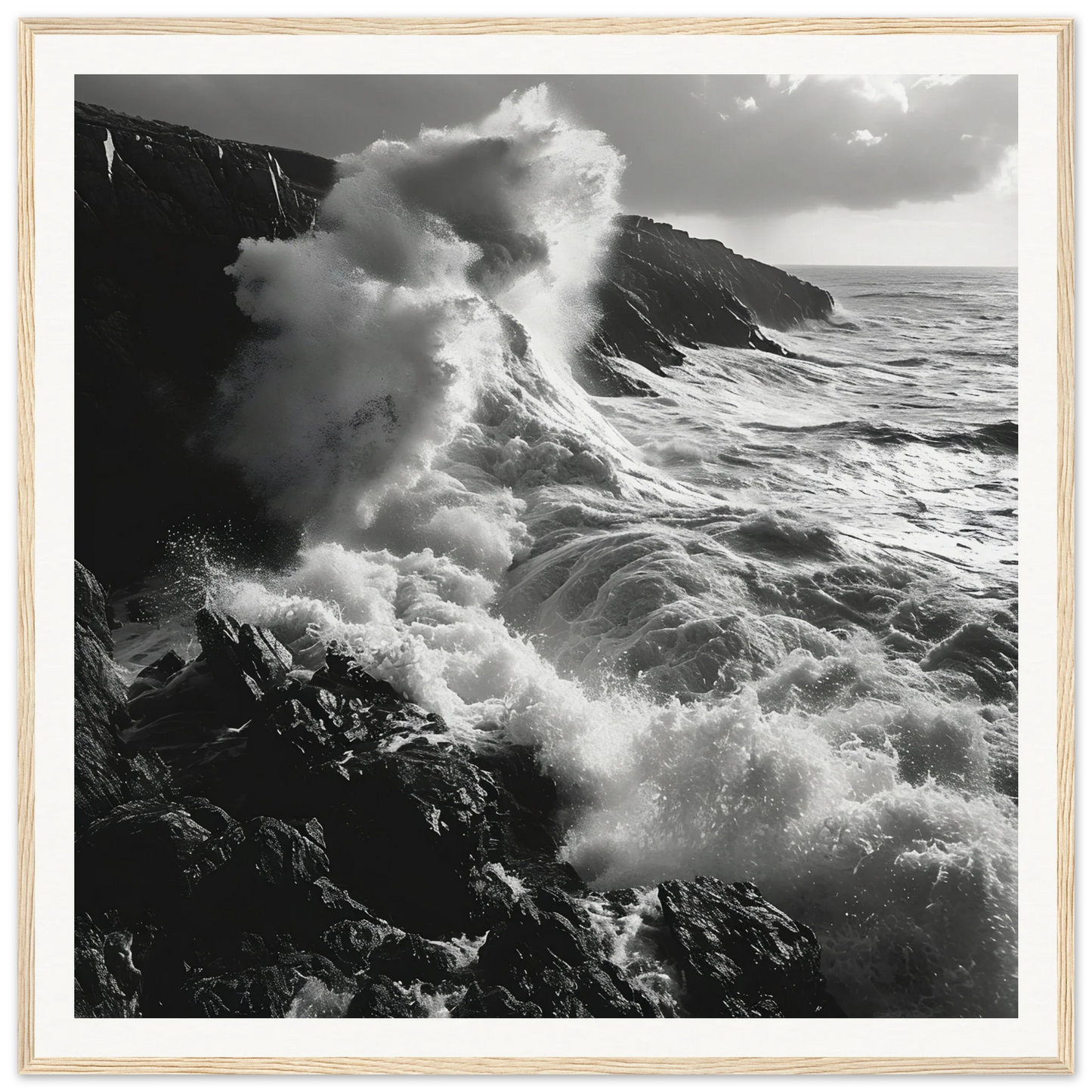 Powerful ocean waves crashing on cliffs in Sinous Tidal Symphony special edition art™