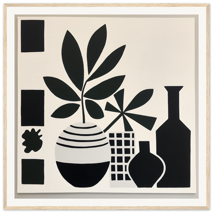 Black and white silhouette art of potted plants in Soma Sonata Sleek minimalist design