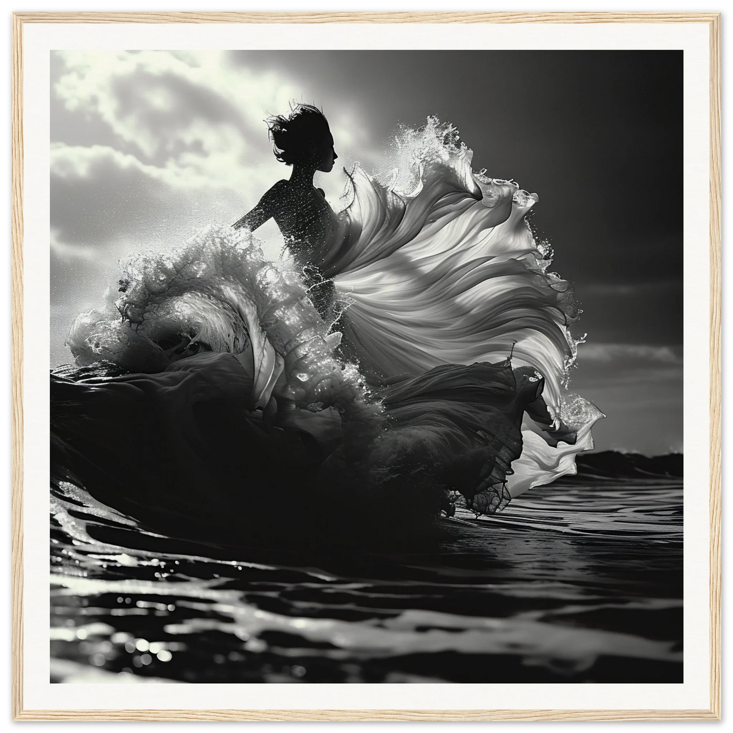 Silhouetted figure in flowing white fabric from Swirling Euphoria Dance wave art