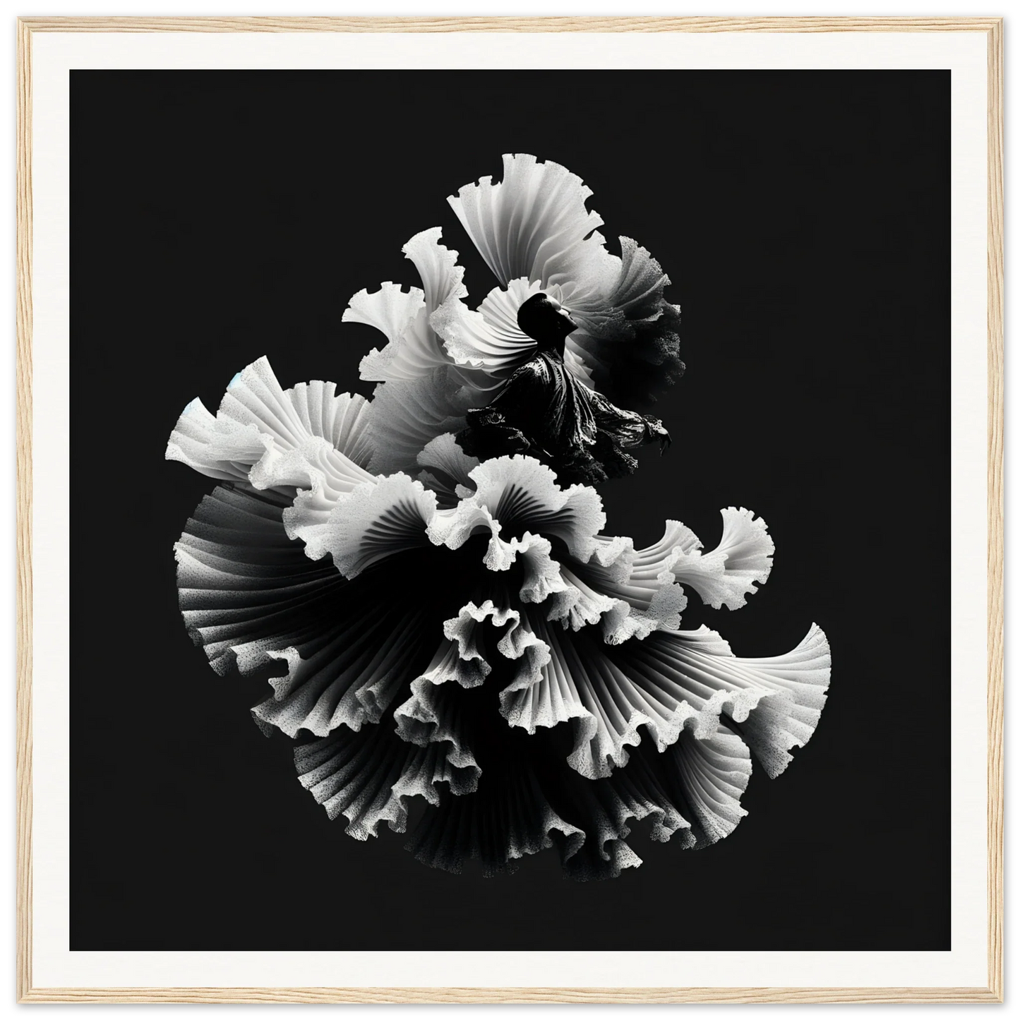 Delicate ruffled coral art in black and white from Swirling Euphoria Unbound special edition