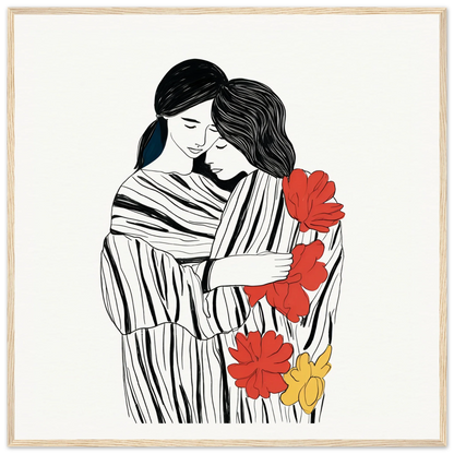 Minimalist line drawing of a couple embracing with flowers for Tender Embrace Symphony