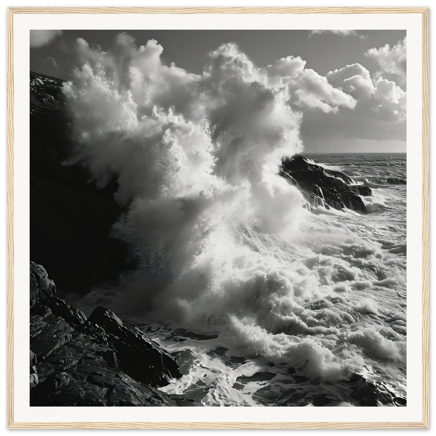 A stunning ocean wave crashes into cliffs in Tide’s Judgement Hour special edition art™