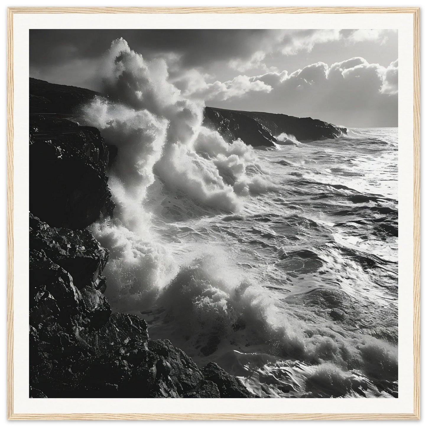 Powerful ocean waves crash against cliffs in Tide’s Tumult Saga special edition art™