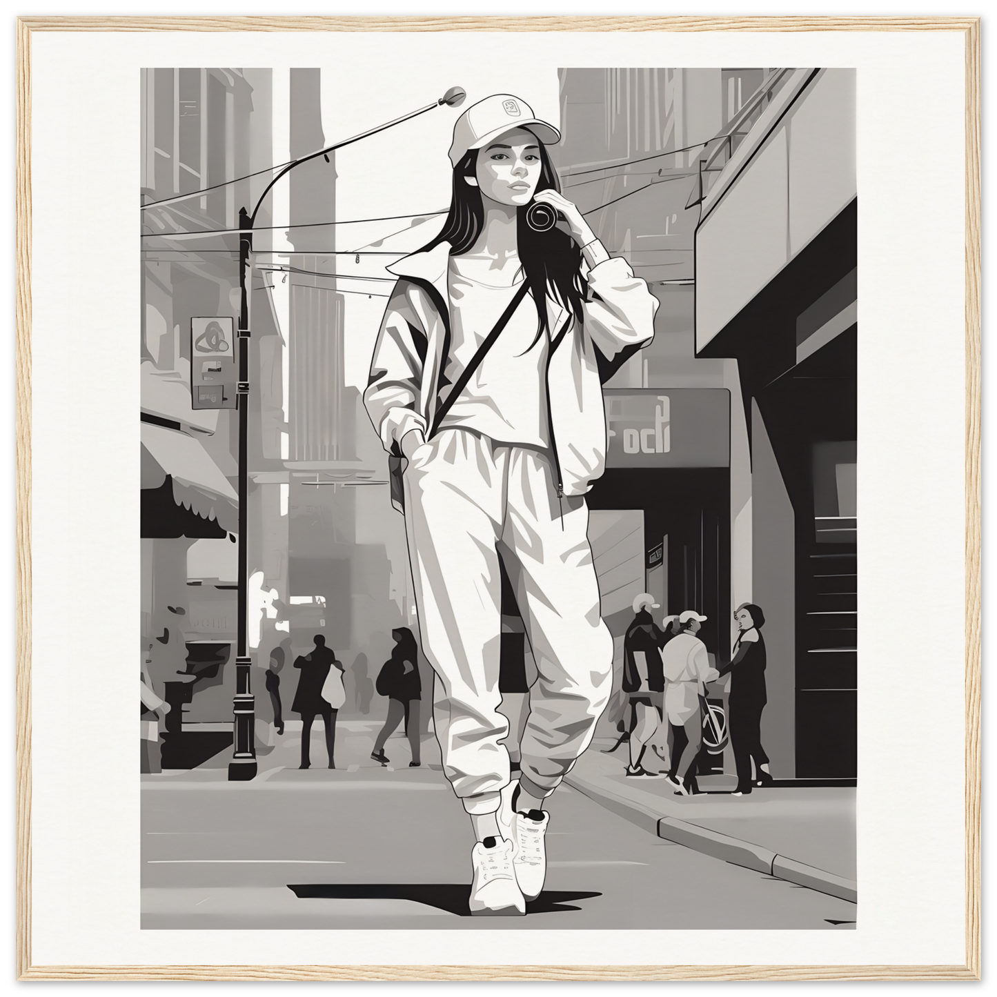 Black and white illustration of casual streetwear for Urban Dreamwalk Vogue special edition art™