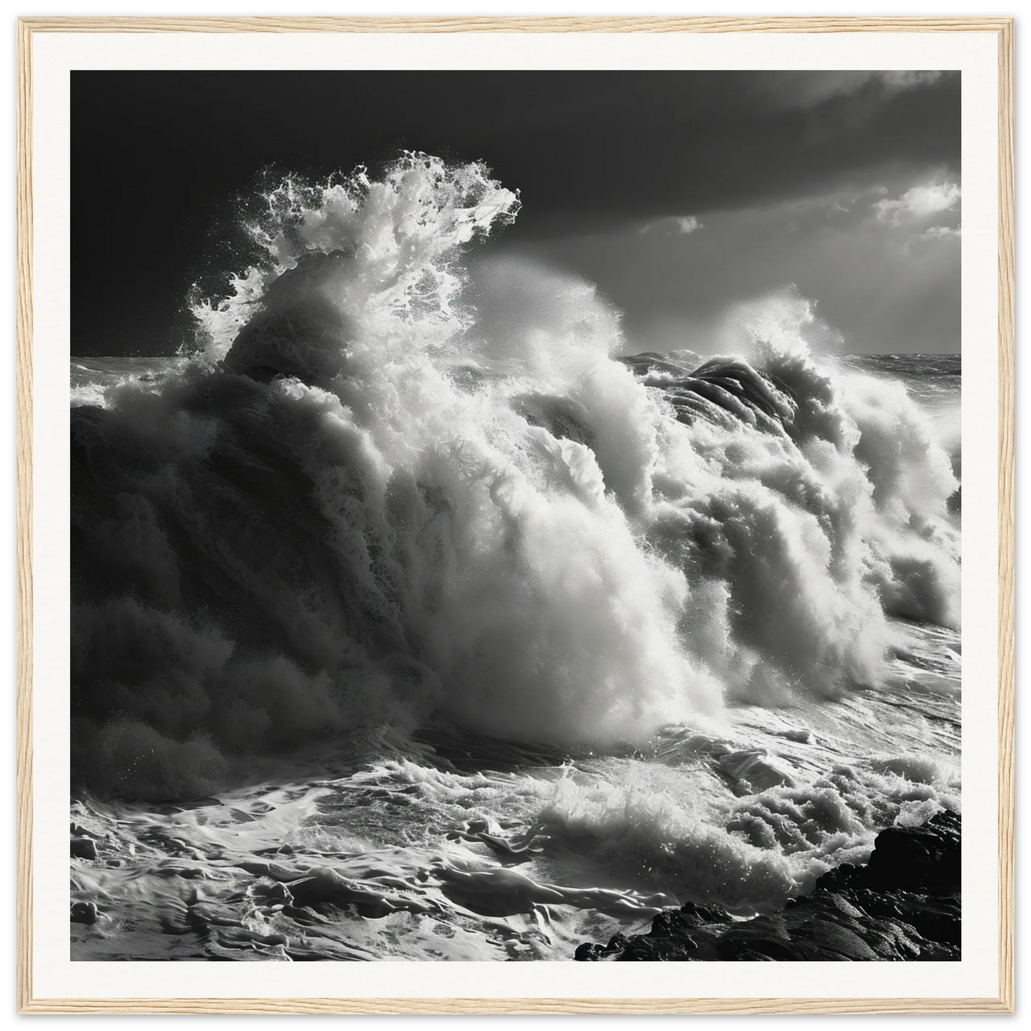 Powerful ocean wave crashing in stormy seas, inspired by Wave’s Celestial Rave special edition art™