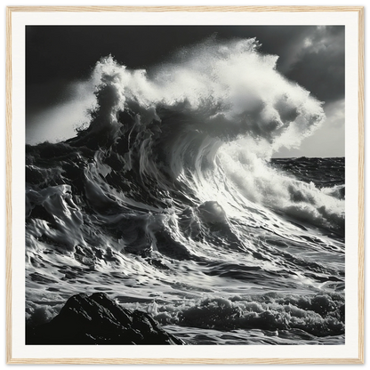 A stunning ocean wave crashing shows Wave’s Fury Howl framed wall art design