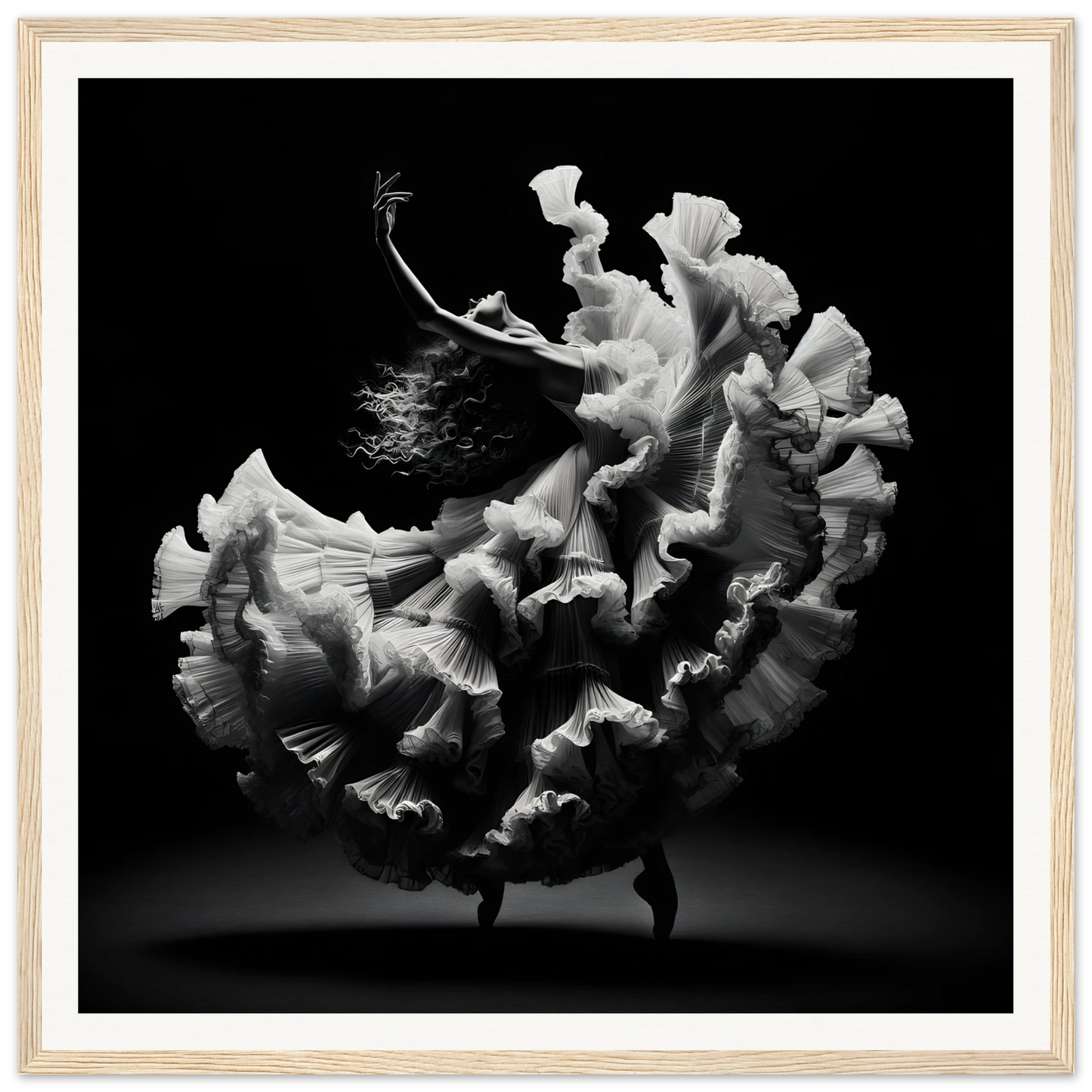 Flowing white fabric in a spiral, perfect for Ecstatic Twirl Shadows framed posters