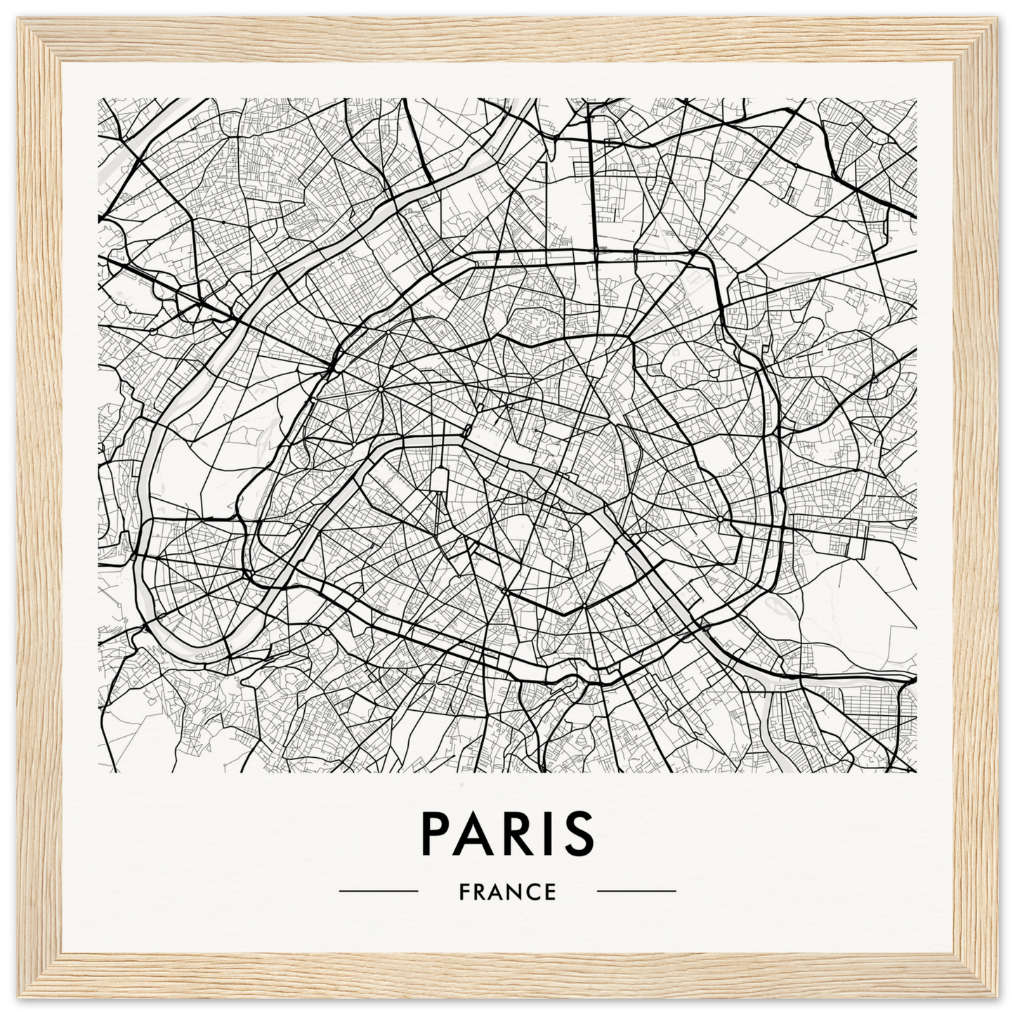 Map of Paris, France showing its intricate street network and urban layout.