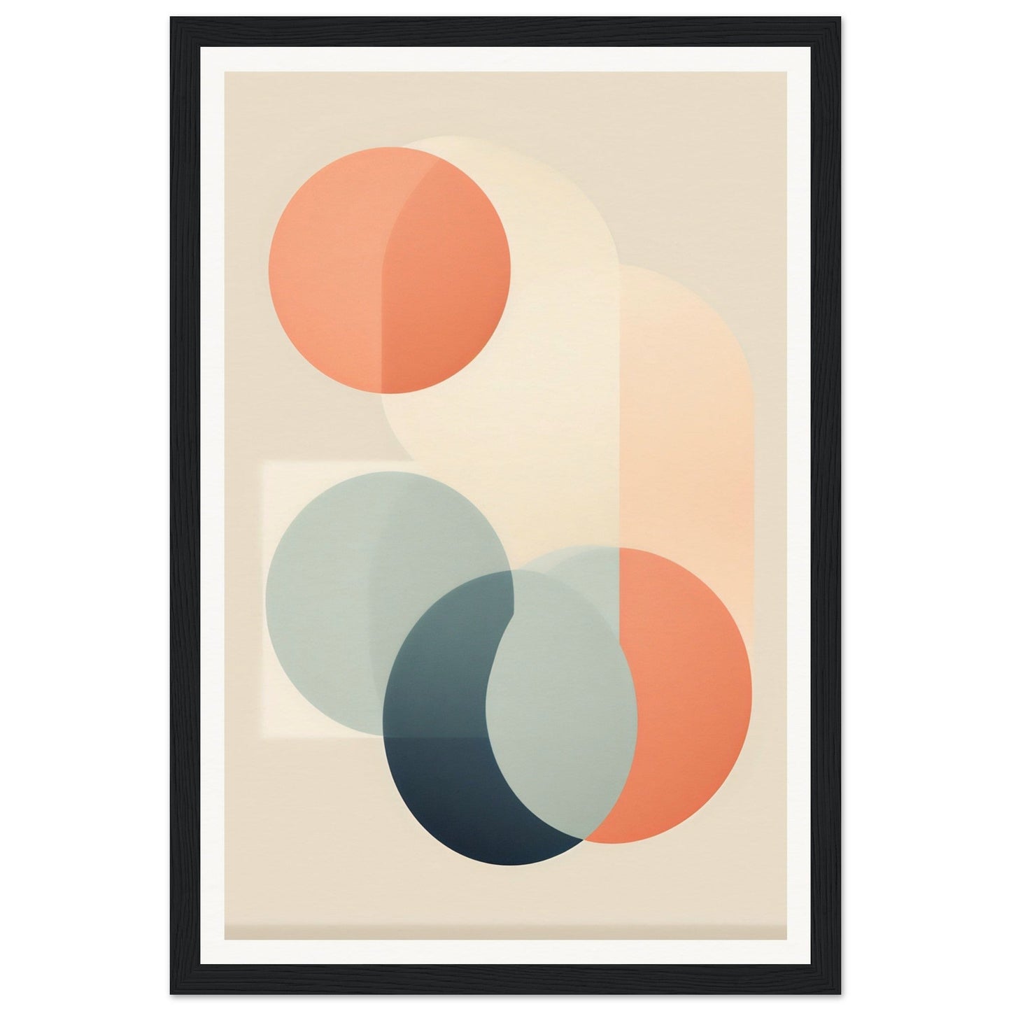 Abstract geometric artwork featuring overlapping circles in muted pastel colors.