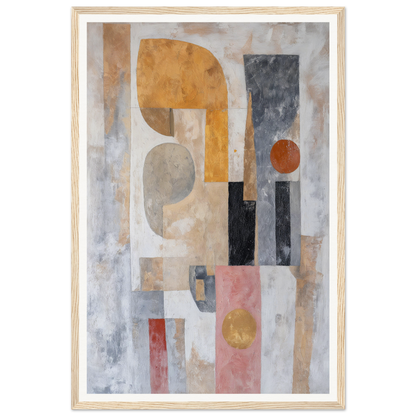 Framed wall art with geometric shapes in earthy tones, perfect for enhancing room decor.