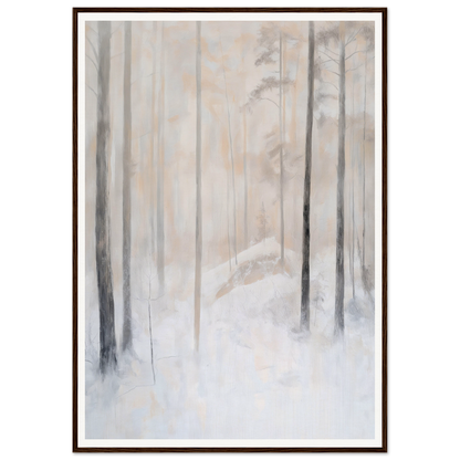 Framed wall art of a foggy winter forest, perfect for enhancing your interior design.