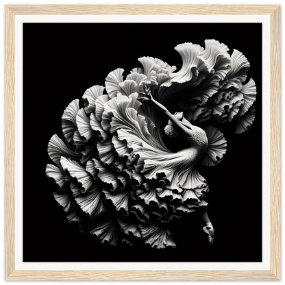 Ruffled black and white carnation flower art from Alchemy in Motion framed posters