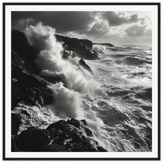 Powerful ocean waves crash on cliffs in the Craggy Surf Duel special edition art™