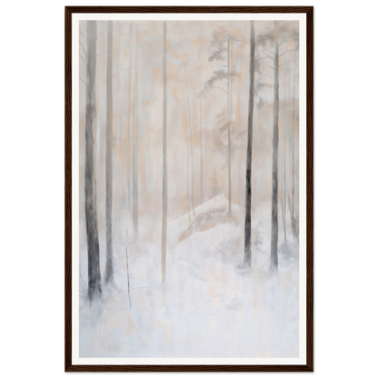 Framed wall art of a misty forest with tall trees in soft, muted colors for elegant room decor.