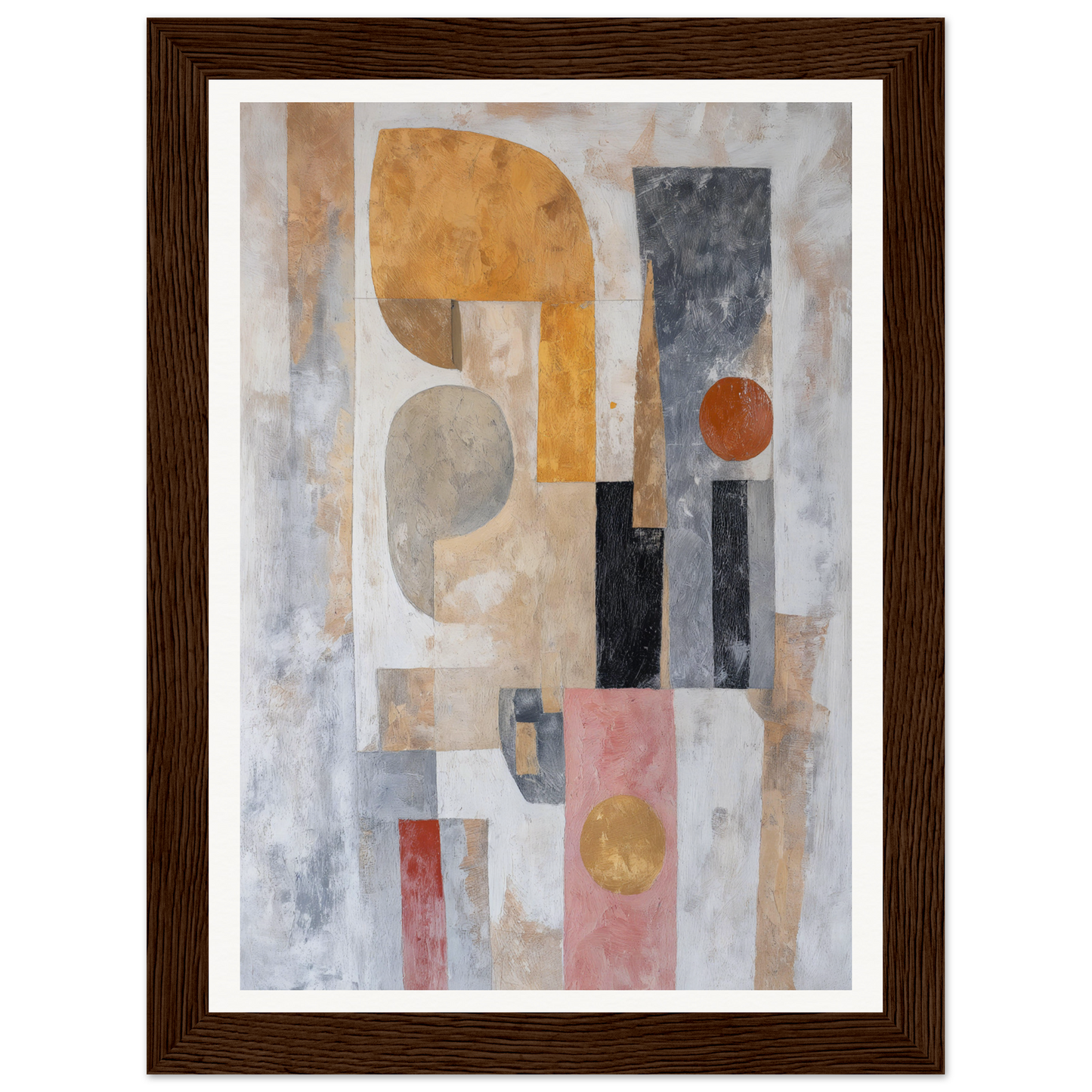 Framed wall art with geometric shapes in a wooden frame, perfect for your room decor.