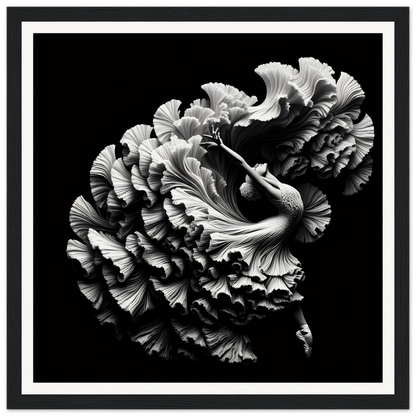 Ruffled carnation flower in black and white for Alchemy in Motion framed poster special edition art™