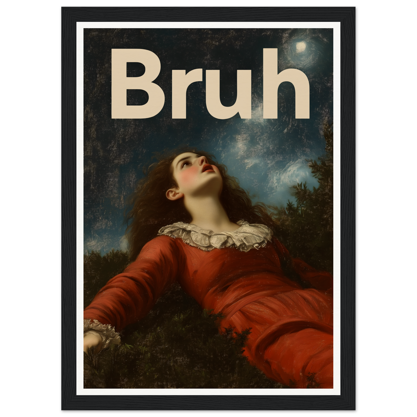 "Bruh Night Bewilderment framed wall art, featuring a whimsical blend of classic elegance and modern style for cool home decor."