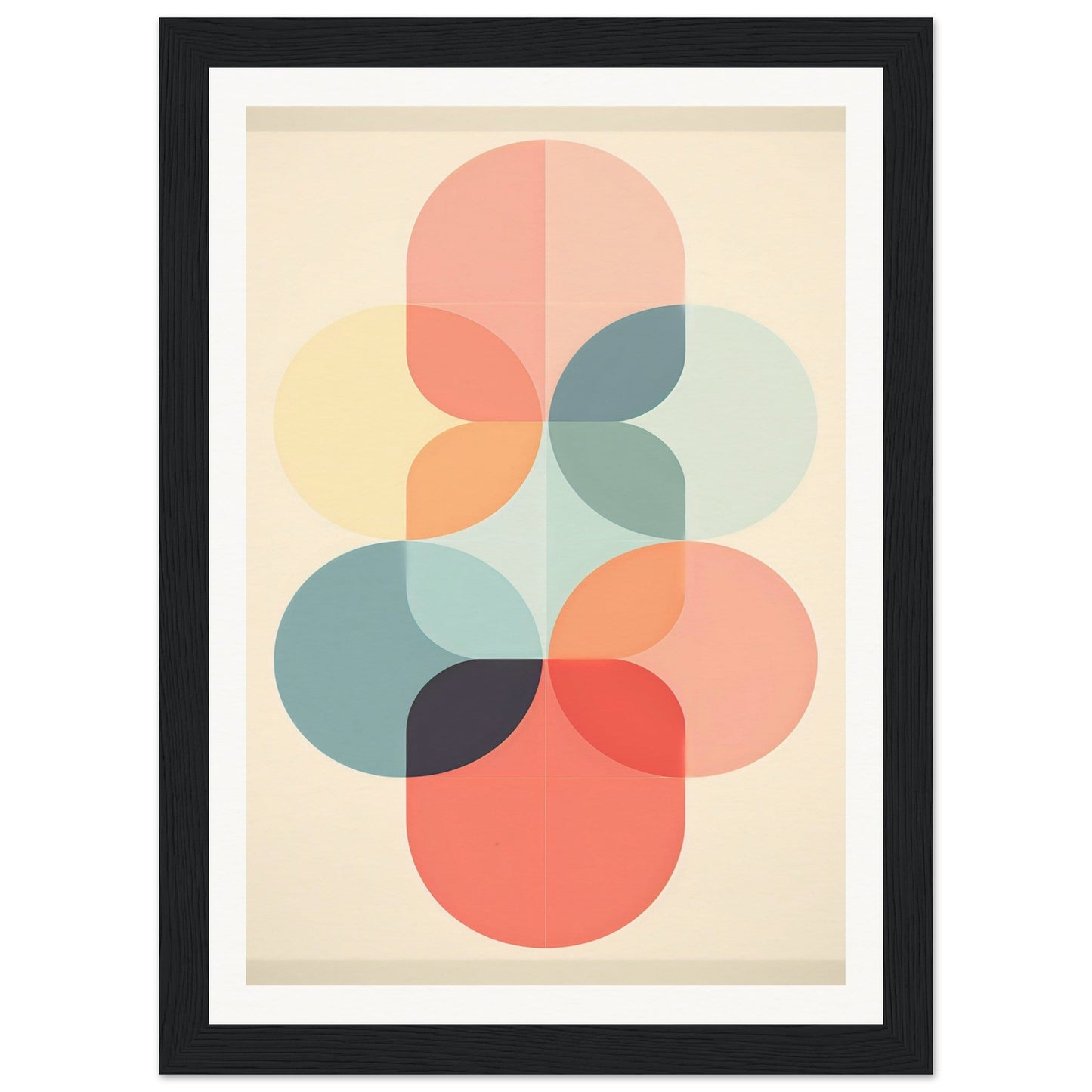 Abstract geometric artwork featuring overlapping pastel-colored circles in a minimalist composition.