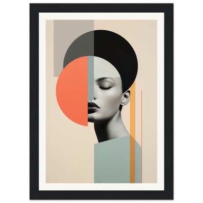 Abstract portrait combining geometric shapes with a partial photographic face profile.