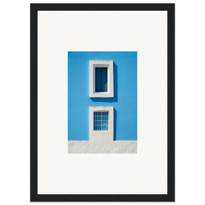 Minimalist blue wall with white-framed window in Isles Encompassed Vista art piece