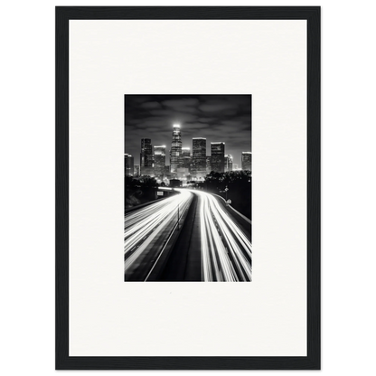 Black and white cityscape with light trails, perfect for framed wall art in your space