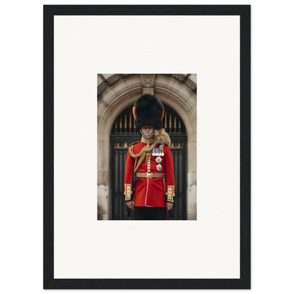 Royal Red Reverie features a royal guard in red uniform and bearskin hat for framed wall art