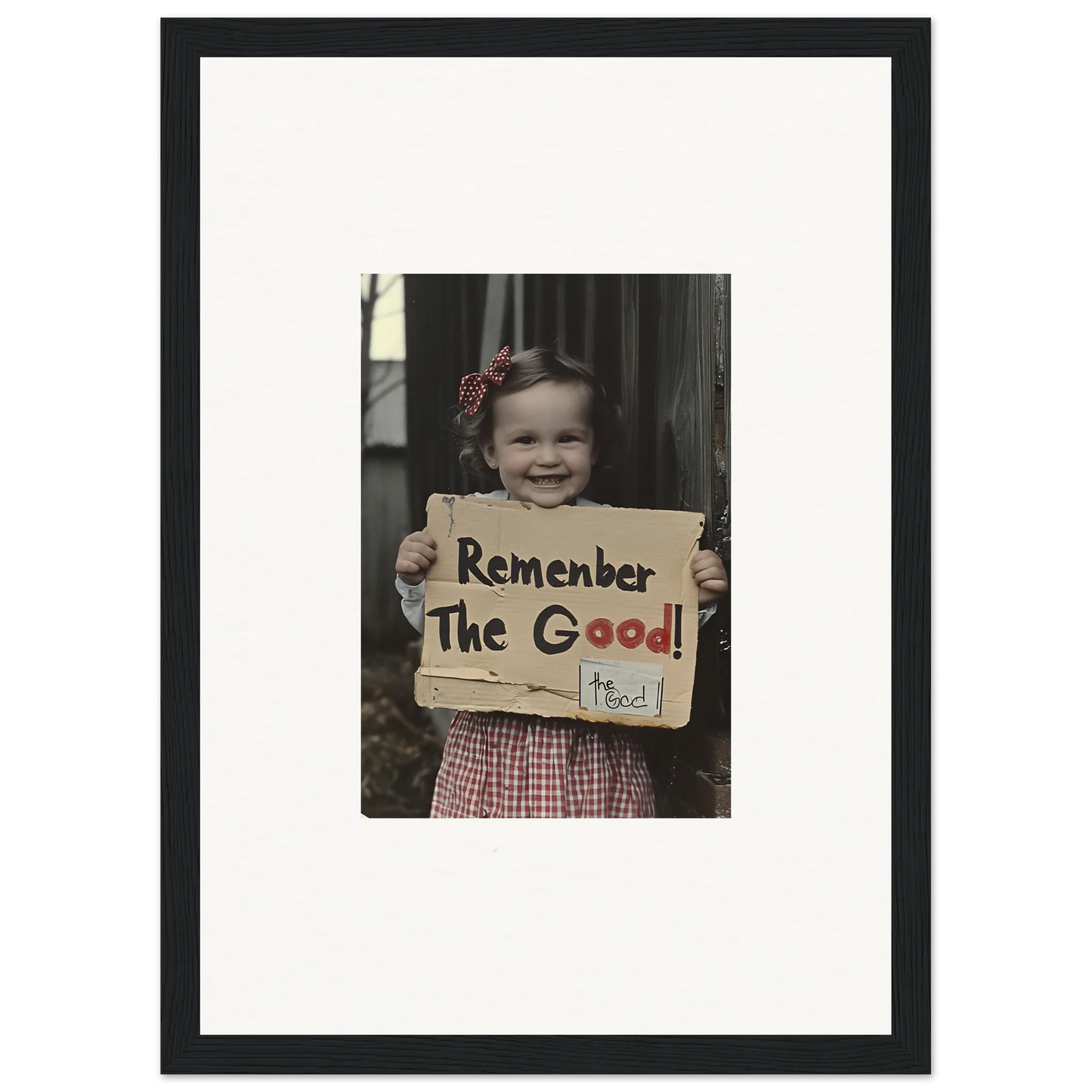 Framed black-and-white photo of Remember The Good in Smiles Forlornly Singing art™