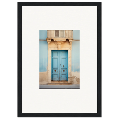 Bright blue wooden door with ornate stone trim, Ephemeral Dreamscape Doorway special edition art™